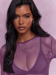 MISSGUIDED Y2K Futuristic Sheer Long Sleeve Thumb Hole Fitted Top