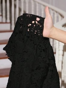 SHEIN Lady Quần áo mùa hè dành cho nữ cỡ lớn, Váy ngày lễ dài tay màu đen thanh lịch - màu đen - Xem 7