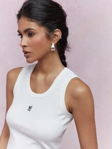 MISSGUIDED 街头刺绣徽标罗纹弧形下摆背心 - 白色 - 查看 3