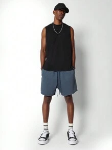 SUMWON Regular Fit Drop Crotch Washed Essential Short - Baby Blue - View 3