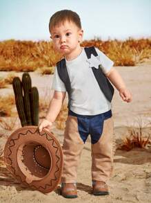 SHEIN Conjunto de cuatro piezas para niño con estilo occidental y diseño de remiendos - Multicolor - Ver 1