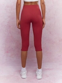 MISSGUIDED Capri Leggings High-Waisted Moisture-Wicking Running Tights With Tummy Control - Red - View 2