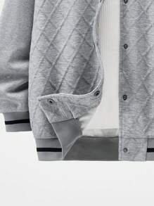 SHEIN Jachetă de baseball ocazională de iarnă pentru adolescenți băieți, cu design inserat, căptușeală confortabilă și broderie cu litere, potrivită pentru activități în aer liber și uzură zilnică, textura simplă și stil de facultate, perfectă pentru naveta școlară - Gri - Vizualizare 4
