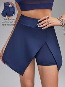 Innovista Asymmetrische Sportrockshorts, Tennis Sportliche Röcke, elegante und sexy Sommer-Trainings-Outfits, Tennis-Frauen-Outfit, Form-Shorts, blaue Gymnastikhose