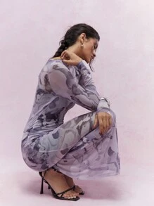 MISSGUIDED Đầm Maxi Cổ Thuyền Tay Dài Viền Đuôi Cá Lưới Trong Suốt - Nhiều màu - Xem 5