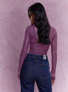 MISSGUIDED Y2K Futuristic Sheer Long Sleeve Thumb Hole Fitted Top