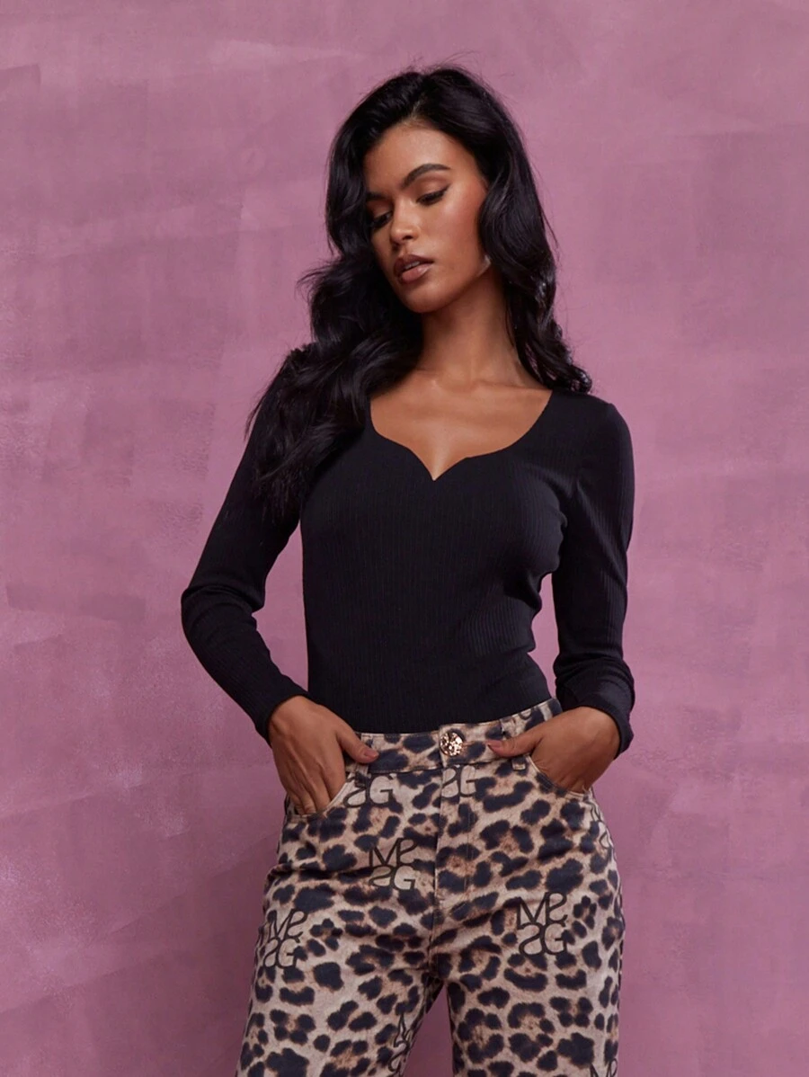 MISSGUIDED Body de manga larga de jersey - Negro - Ver 1
