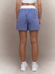 MISSGUIDED Logo Boxer Waistband Striped Shorts