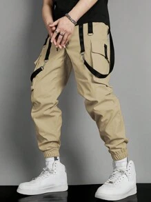 Manfinity EMRG Quần tây nam màu trơn đơn giản hàng ngày - Màu Khaki - Xem 1