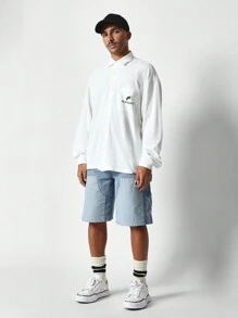 SUMWON Camisa de manga larga con ajuste oversized y estampado en relieve en la espalda - Blanco - Ver 5