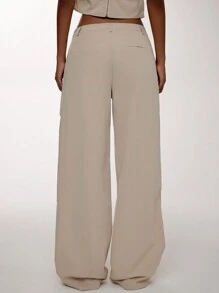 Forever 21 Bộ hai món thường ngày quần kaki quây và có túi ống rộng mùa hè dành cho nữ - Màu Khaki - Xem 5