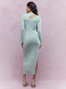 MISSGUIDED 不对称领口镂空长袖紧身圣诞长裙 - 綠色 - 查看 2