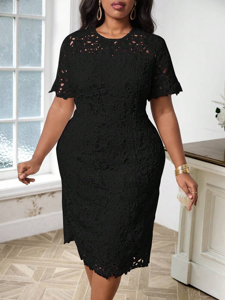 plus size black holiday dresses SHEIN Lady Women's Summer Clothes, Elegant Mid-Sleeve Dress Size:L 10-12