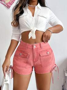 SHEIN SXY Drawstring Side Flap Pocket Denim Shorts