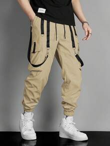 Manfinity EMRG Quần tây nam màu trơn đơn giản hàng ngày - Màu Khaki - Xem 3