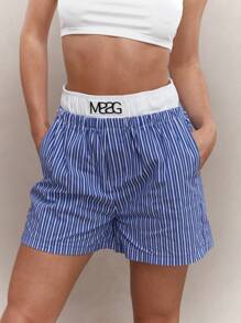 MISSGUIDED Logo Boxer Waistband Striped Shorts