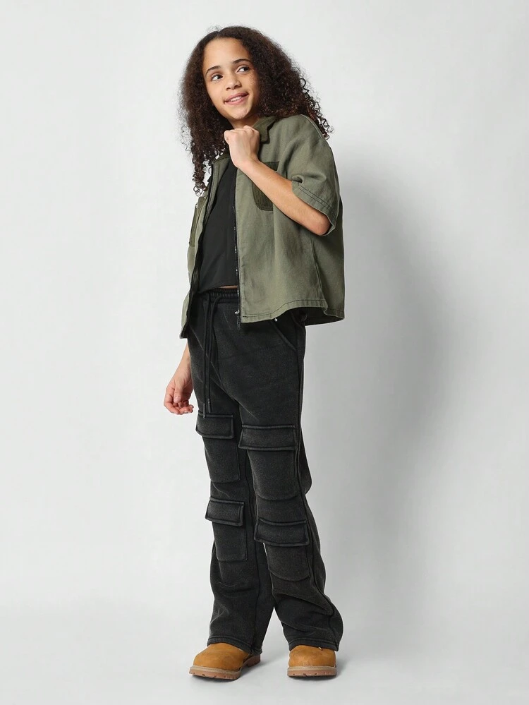 Veste en jean surdimensionnée à manches courtes