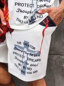 Manfinity LEGND Men's Summer Slogan Print Round Neck Short Sleeve T-Shirt And Shorts Casual Two Pieces Set - Multicolor - View 6