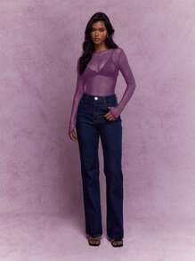 MISSGUIDED Y2K Futuristic Sheer Long Sleeve Thumb Hole Fitted Top