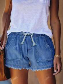 Shorts de cintura con cordón y borde sin rematar