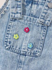 Baby Girls' Cute Embroidered Denim Overalls In Multi-Color Style - Light Wash - View 5