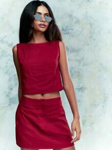 MISSGUIDED Tailored Linen Sleeveless Crop Top And Shorts Co-Ord