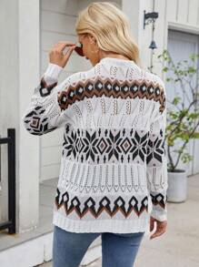 SHEIN LUNE Geo Pattern Drop Shoulder Cardigan - Multicolor - View 2