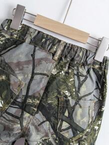 SHEIN 男童休闲印花直筒牛仔裤，适合学校、校园、学院风秋冬装 - 軍綠色 - 查看 7