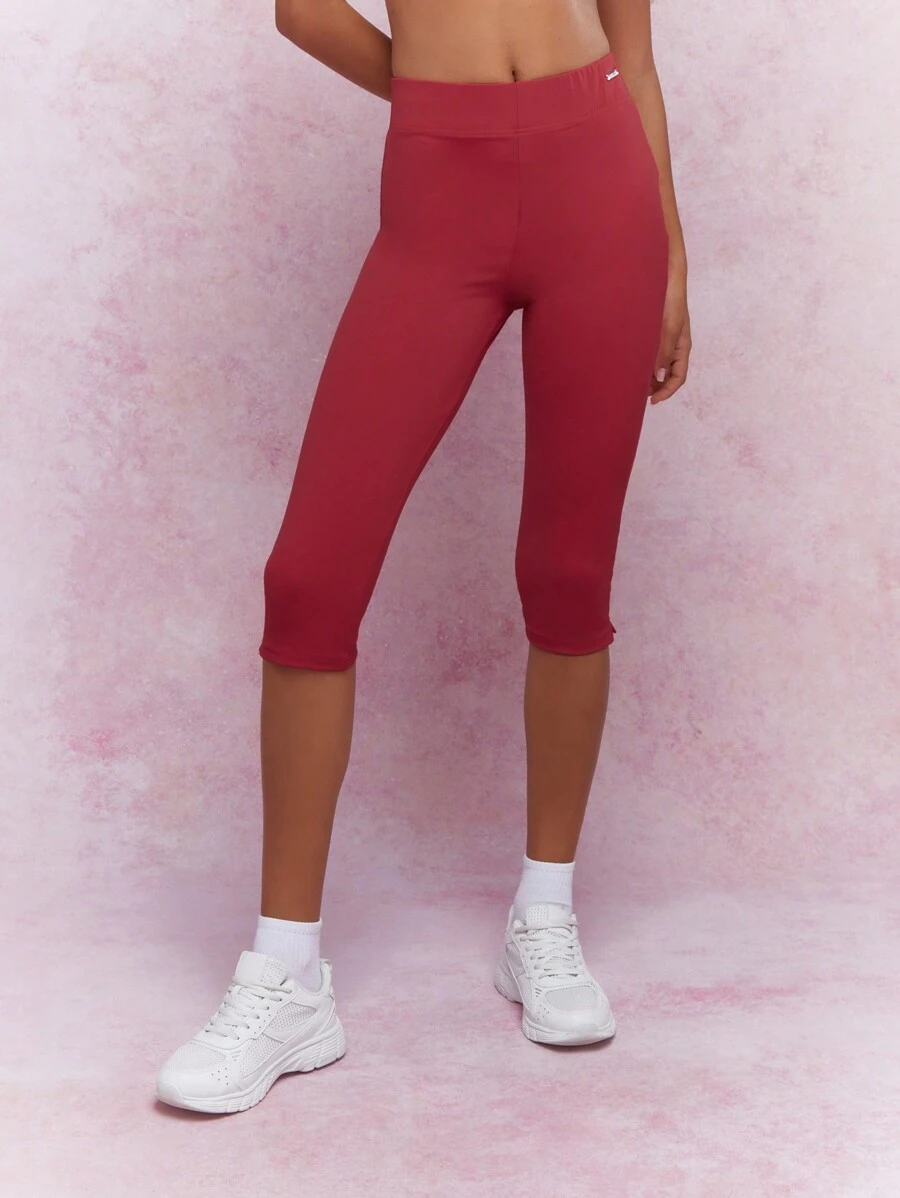 MISSGUIDED Capri Leggings High-Waisted Moisture-Wicking Running Tights With Tummy Control - Red - View 1