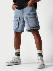 SUMWON Cargo Denim Short Jorts - Baby Blue - View 2