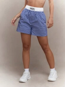 MISSGUIDED Logo Boxer Waistband Striped Shorts