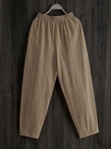 EMERY ROSE Solid Color Casual Pants With Waistband Pockets
