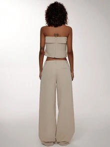 Forever 21 Bộ hai món thường ngày quần kaki quây và có túi ống rộng mùa hè dành cho nữ - Màu Khaki - Xem 2