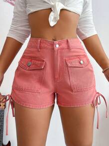 SHEIN SXY Drawstring Side Flap Pocket Denim Shorts