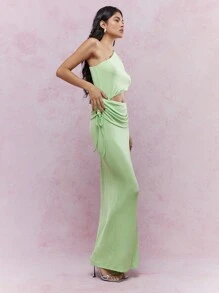 MISSGUIDED Váy Maxi Jersey Một Vai Có Chi Tiết Xếp Ly - Màu xanh Bạc hà - Xem 4