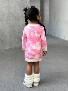 Baby Girls' Fun Bear & Heart Printed Tie Dye Dress With Large Letter Print, And Cool For Outing - Pink - View 2