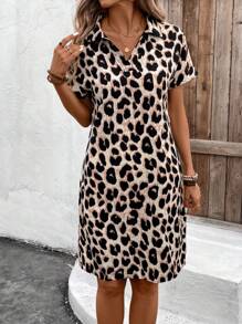 EMERY ROSE Leopard Print Casual Batwing Sleeve Dress, Summer,Summer Dresses For Women - Multicolor - View 5