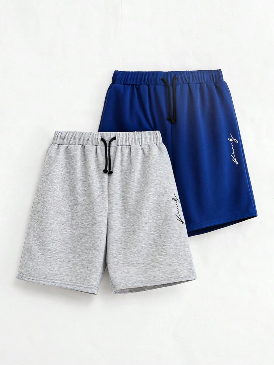 SHEIN Set di shorts casual estivi stampati con motivo inglese e cintura regolabile con cordino per ragazzi adolescenti - Grigio - Visualizzare 1