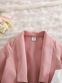 SHEIN Baby Girl Fashionable Cute Simple Color Suit Jacket & Pleated Skirt Suspender Vest Set - Pink - View 3