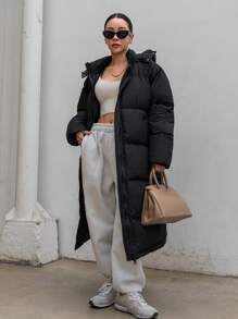 DAZY 女士纯色简约日常羽绒服，冬季女装，女士羽绒服 - 黑色 - 查看 1