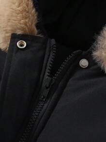 Baby Boys' Black Winter Warm Thick Padded Coat,Modest Club Long Style Casual Daily All-Match Outing Jacket With Detachable Fur Collar - Black - View 5