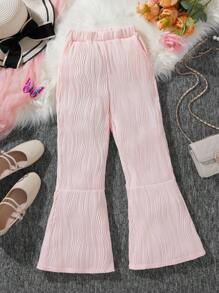 Tween Girls' Simple Everyday Flared Pants Trousers - Baby Pink - View 1