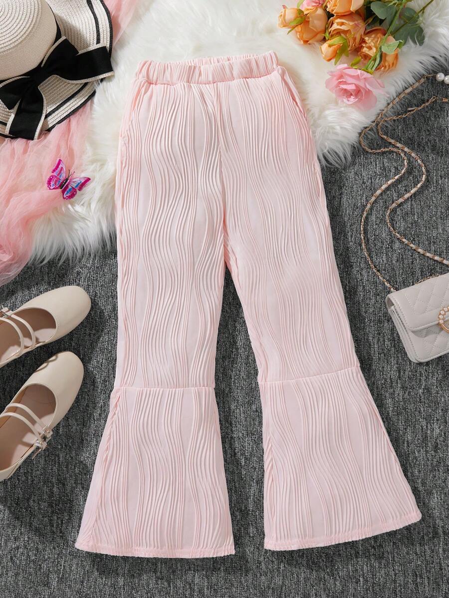 Tween Girls' Simple Everyday Flared Pants Trousers - Baby Pink - View 1