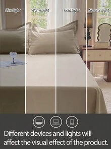 1pc Solid Color Brushed Fabric Single Bed Sheet - Khaki - View 5