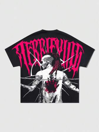 Maglietta a maniche corte uomo oversize con stampa grafica di stile di strada, streetwear estivo vintage