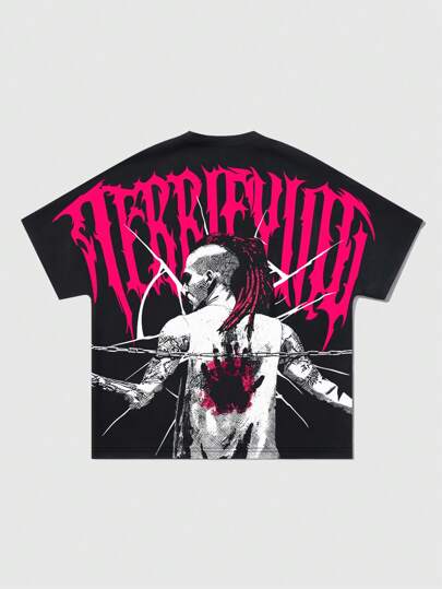 Maglietta a maniche corte uomo oversize con stampa grafica di stile di strada, streetwear estivo vintage