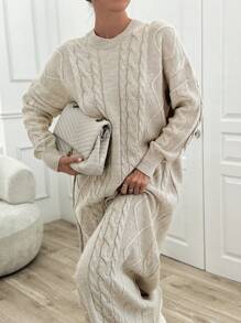 EURMUSE Cable Pattern Sweater Dress - Beige - View 5