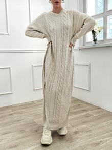 EURMUSE Cable Pattern Sweater Dress - Beige - View 7