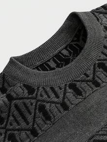 RueChic Men Geometrical Knit Regular Sweater - Dark Grey - View 3