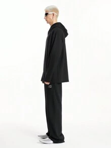 Manfinity VCAY Sudadera con capucha de punto para hombre con estilo callejero, logotipo impreso reflectante de 3M, hombros caídos y bordes anchos, adecuada para las estaciones de otoño e invierno - Negro - Ver 7